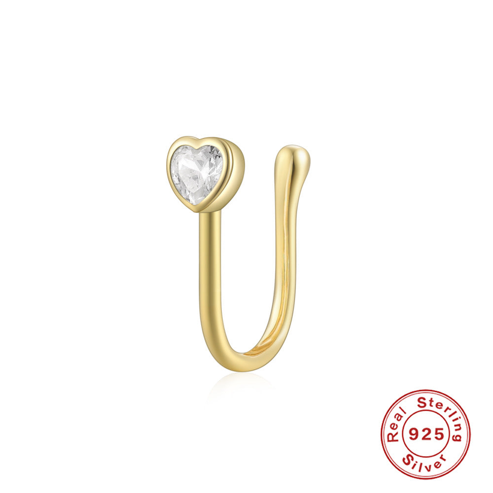 New S925Sterling Silver Geometric Water Drop Lightning Diamond Nose Ring Creative Style nose cuff Piercing jewelry