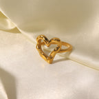French Style Ring for Women, Designer Blogger's Same Style, Hammered Heart Gold-Plated Non-Fading Ring