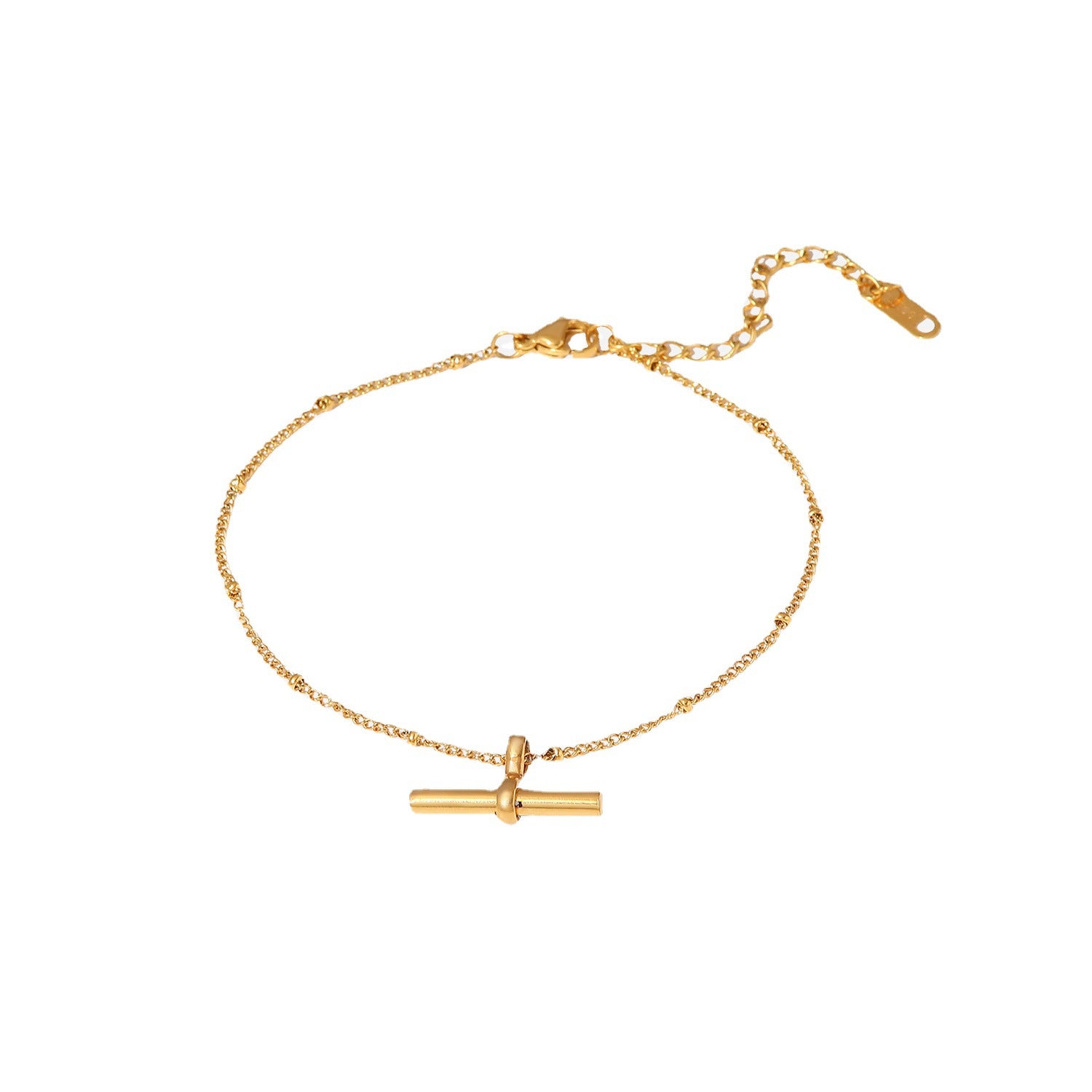 2H New Anklet18K gold Personality Tbar Rod Pendant Round Bead Chain Anklet Fashion Versatile Anklet