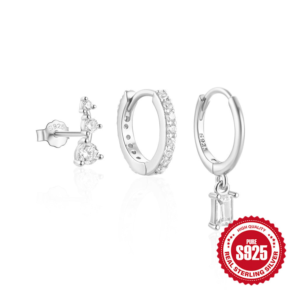 New925Sterling Silver Hot-Selling Earrings Jewelry Set for Women with Inlaid Diamonds and Pearls Hoop Earrings Ear Clips