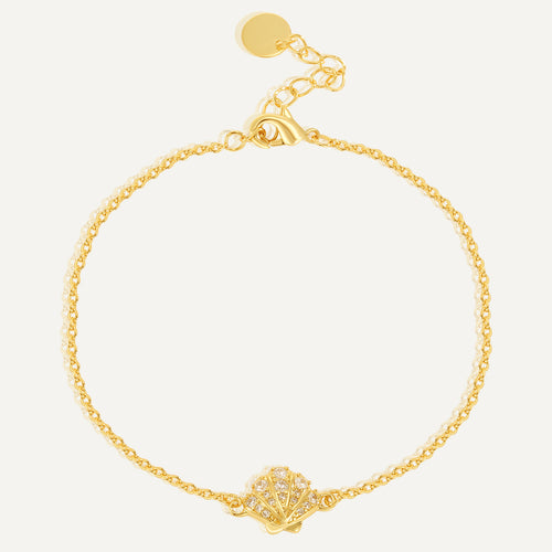14K Gold-Plated Brass Shell CZ Bracelet for boutique wholesale jewelry collections