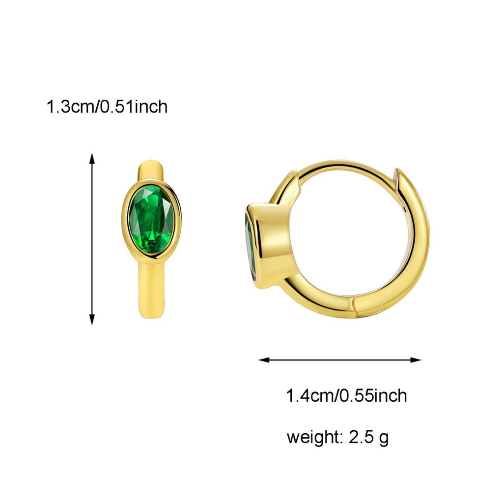 E0519 Fashion Design Simple Style Hoop Earrings for Women Brass Gold Plated with Green Zircon Ear Clips