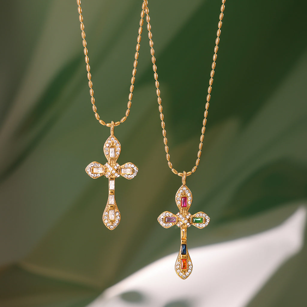 2H Zircon Cross Necklace Non-Fading Stainless Steel Necklace Women's Jewelry
