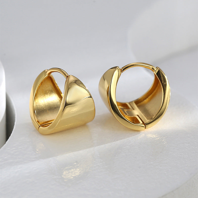 E0587 Fashion Gender-Neutral Earrings Copper Gold-Plated Simple Smooth Hoop Earrings