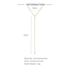 S925 Sterling Silver Y Collarbone Necklace With Diamond Inlays