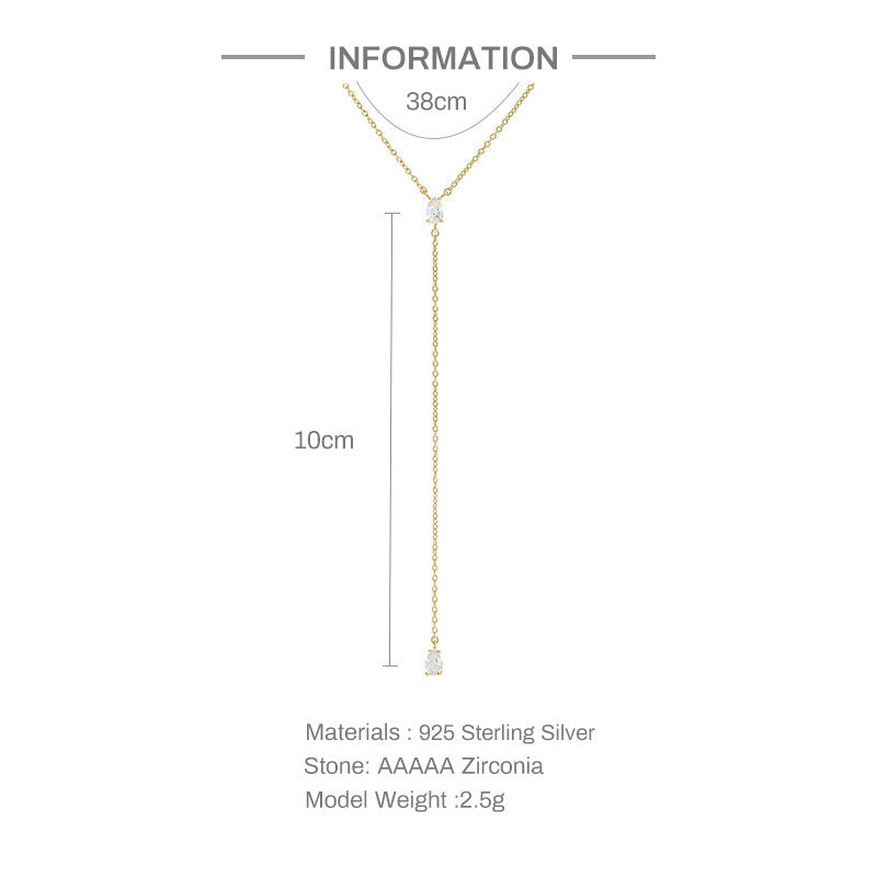 S925 Sterling Silver Y Collarbone Necklace With Diamond Inlays