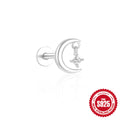 Moon Zircon Tassel 925 Sterling Silver Cartilage Earrings — design contour — jewelry finish and design detail