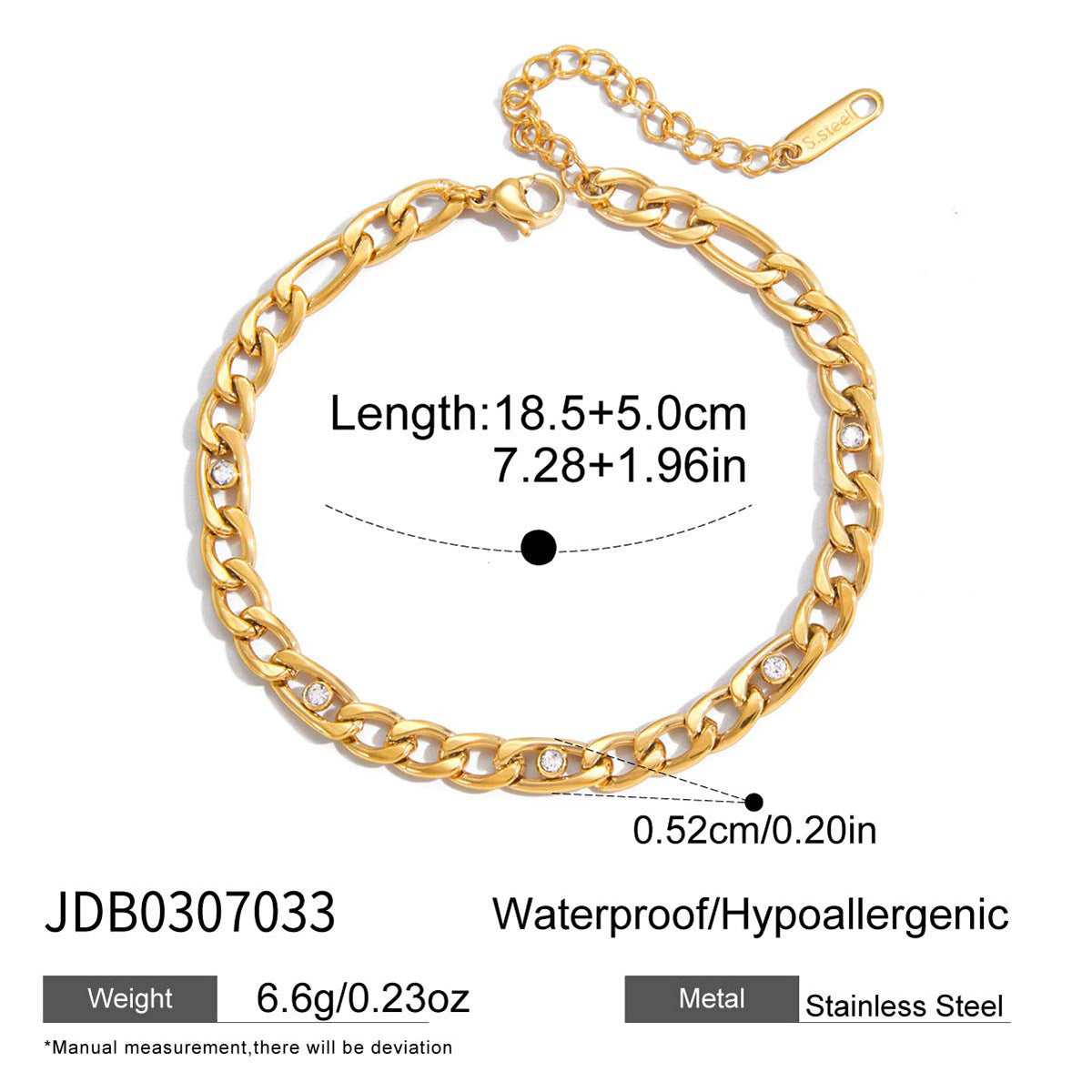 18k Zircon Bracelet Non-Fading Stainless Steel Jewelry for Women