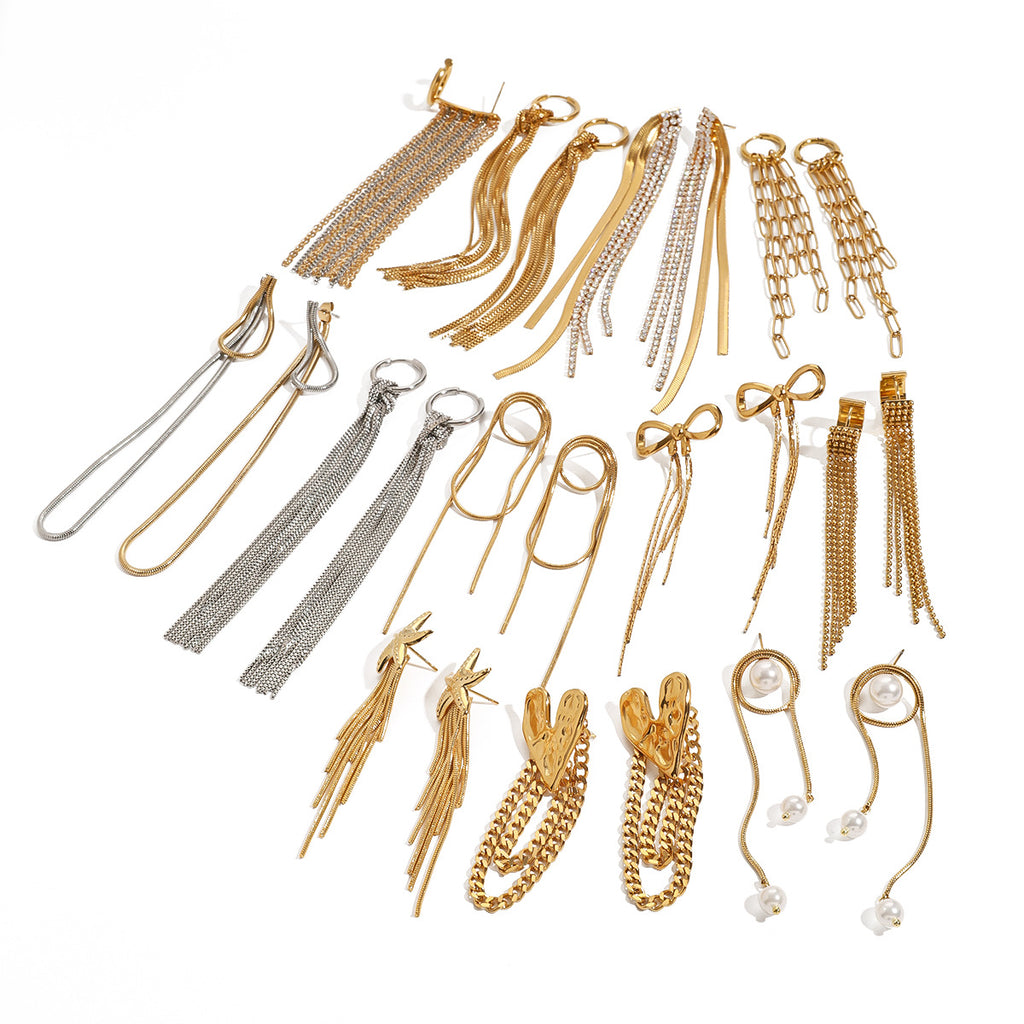 Stainless Steel Tassel Earrings Exaggerated Stud Earrings Earrings