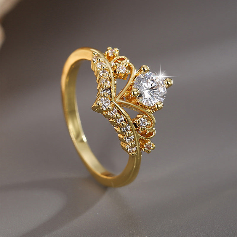 R0409 Fashion New Design Zircon Ring for Women Brass Gold-Plated Ring
