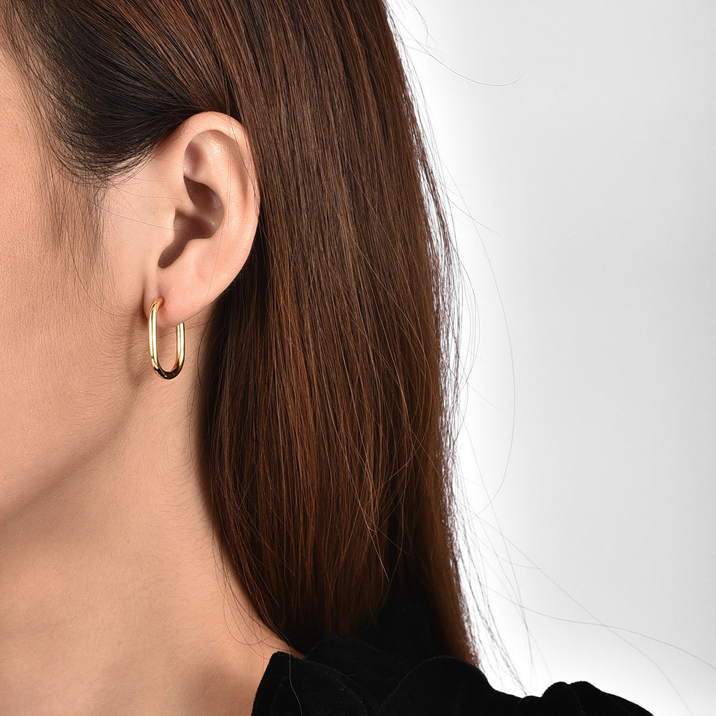 Gold-Plated Brass Geometric Oval Earrings with geometric design details