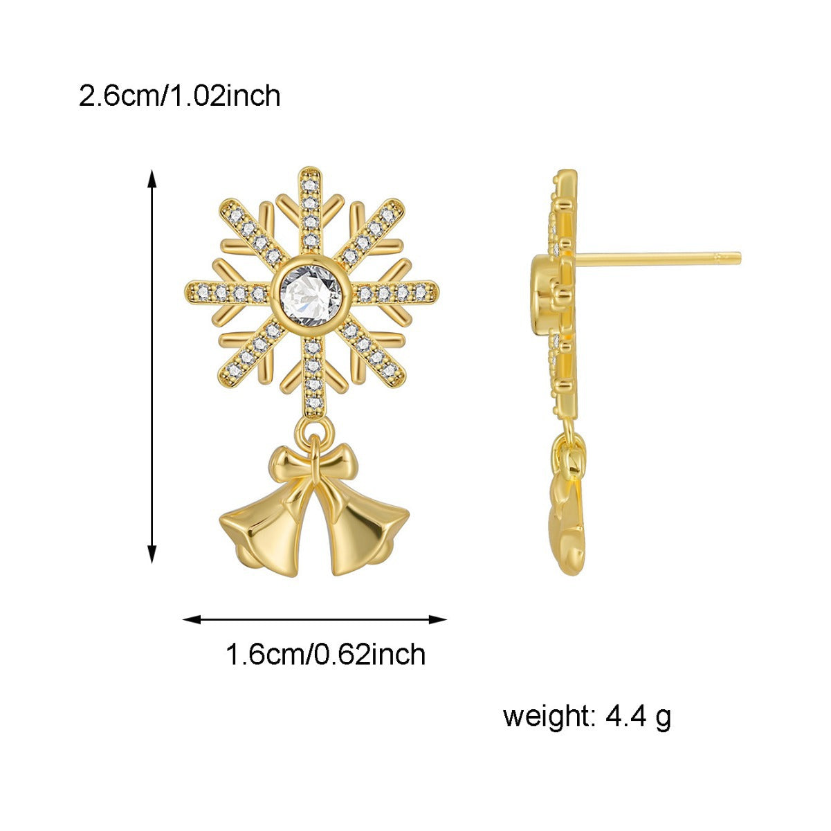 E0540 Christmas Ornaments Brass Gold Plated Minimalist Stud Earrings Female fashion Exquisite Snowflake Zircon Earrings