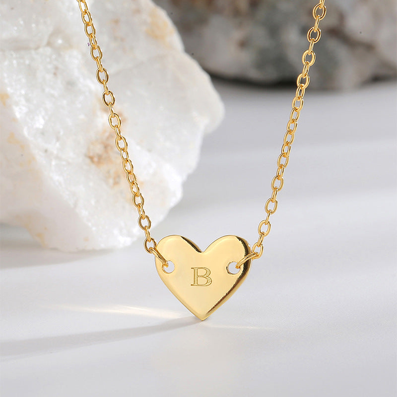 N0287 Elegant Simple Fashion Heart Necklace for Women Brass Gold Plated26English Letter Heart-shaped Collarbone Chain