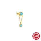 New S925Sterling Silver Tassel Chain Inlaid Diamond Piercing Threaded Ear Bone Stud Hot-Selling Heart Turquoise Ear Jewelry