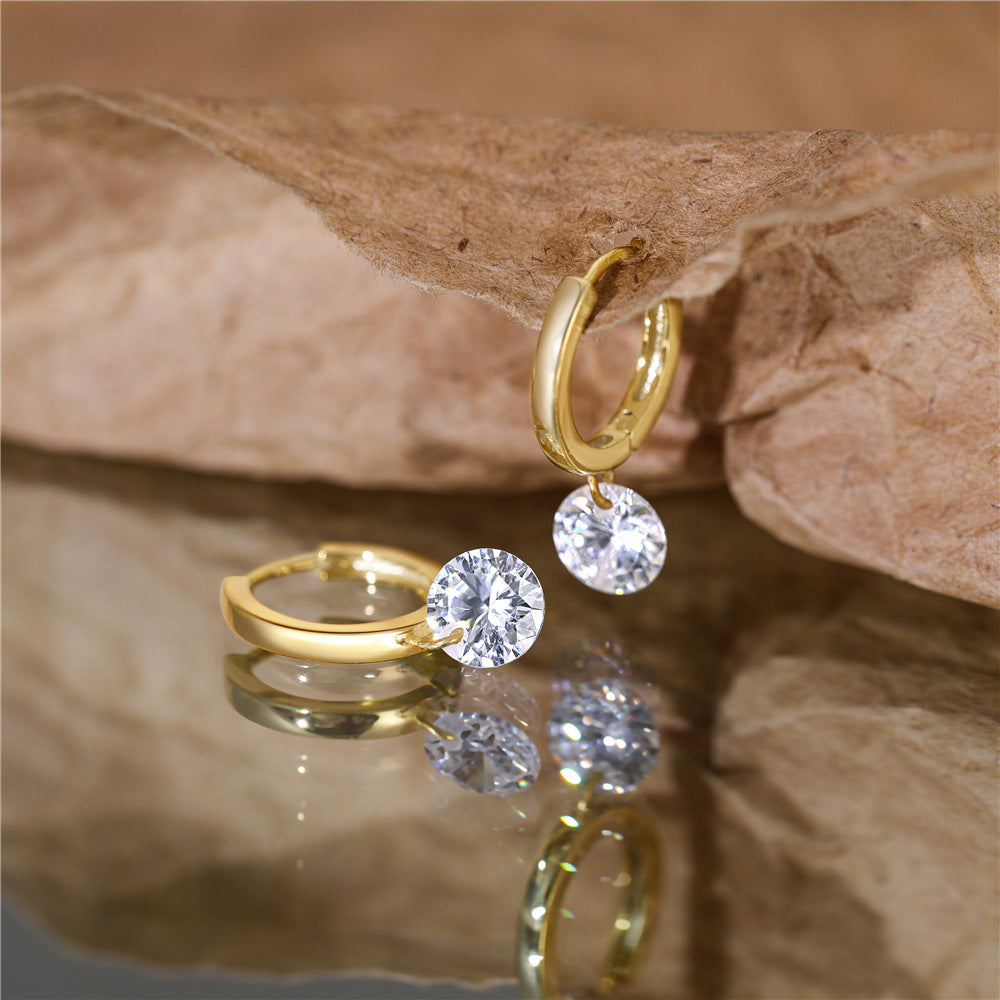 S925Sterling Silver Single Diamond Earrings Hoop Earrings Ear Clips Korean Style Earrings