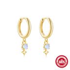 S925Sterling Silver Star Opal Inlaid Diamond Opal Hoop Earrings Hot-Selling Style Earrings