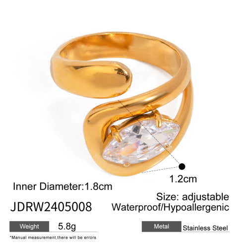 18k Gold Stainless Steel Zircon Open Ring rings