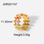 2H New 18K Gold-plated Stainless Steel Ring Women's Fashion Geometric Colorful Oil Drop Ring Jewelry