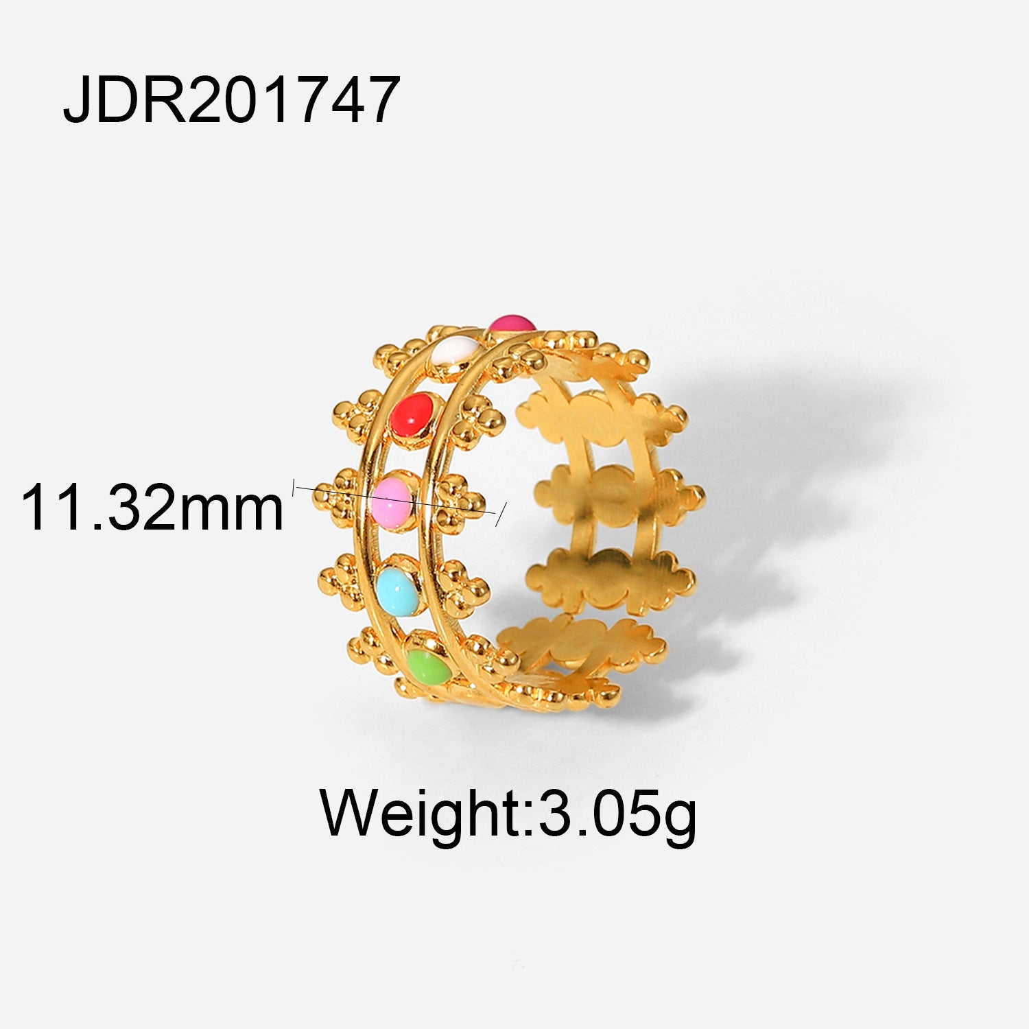 2H New 18K Gold-plated Stainless Steel Ring Women's Fashion Geometric Colorful Oil Drop Ring Jewelry