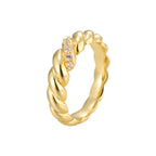 R0396 Personalized Design Braided Pattern Smooth Surface Micro Inlaid Zircon Ring for Women Copper Gold Plated Minimalist