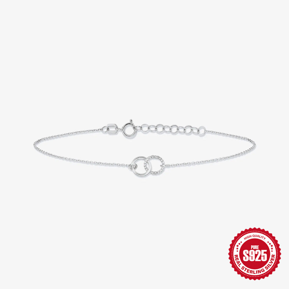 S925 Sterling Silver Double Circle Bracelet For Women Fashion