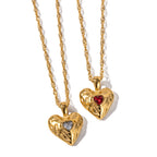 New Necklace18k Gold Stainless Steel Heart Hammered Zirconia Pendant Necklace Women's Jewelry
