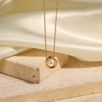 Gold-Plated Stainless Steel Minimalist Pearl Pendant Necklace — material and finish close-up