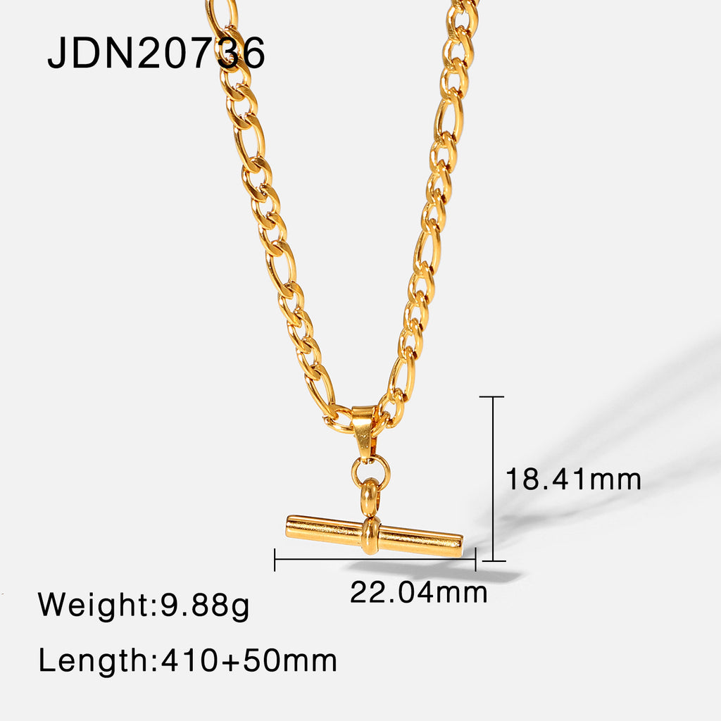 朋克嘻哈18K Gold Stainless Steel T Rod Pendant Rope Chain/Figaro Chain/Cuban Chain Choker Necklace