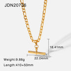 朋克嘻哈18K Gold Stainless Steel T Rod Pendant Rope Chain/Figaro Chain/Cuban Chain Choker Necklace