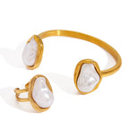 Imitation Baroque Pearl Ring Non-Fading Open Bracelet Stainless Steel Jewelry for Women