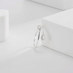 SR0043 S925Silver Water Drop Open Ring Design Minimalist Trendy Fashion