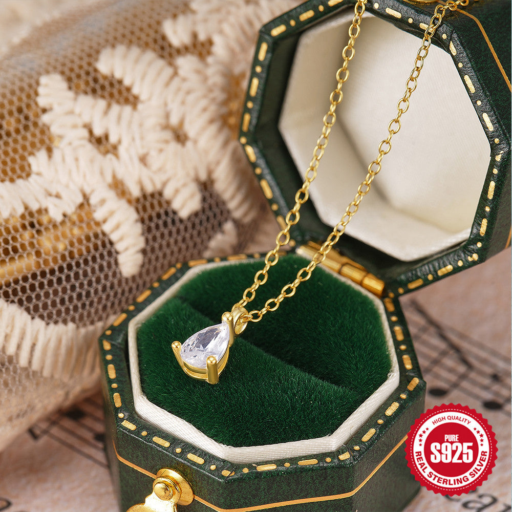 S925 Sterling Silver Water Drop Diamond Collarbone Necklace