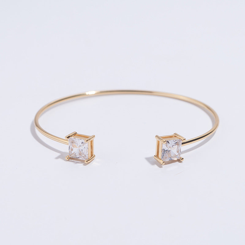 B0034 Accessories Geometric Square Glass Zircon Inlaid Open Adjustable Bracelet Bracelet Jewelry
