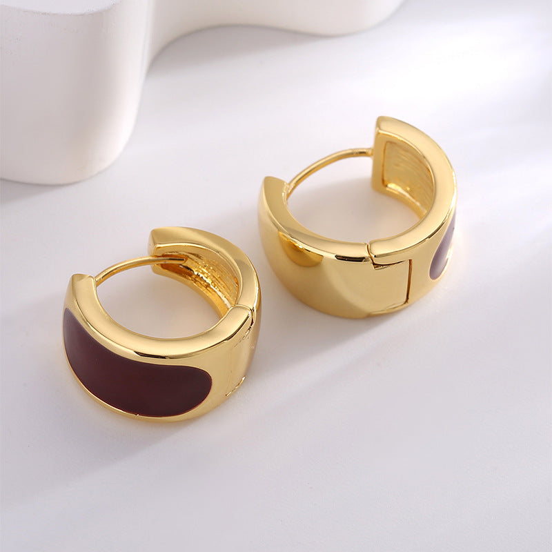 E0676 Vintage Wine Red Epoxy Earrings for Women Fashion Simple Design Ear Jewelry