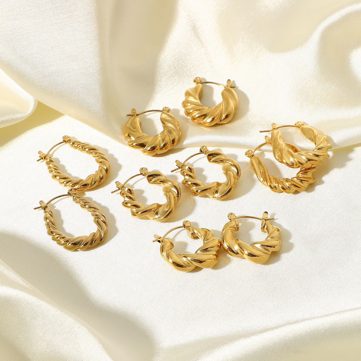 Same Style Earrings Gold Plated Stainless Steel Twist Hoop Earrings Geometric Drop Earrings Women's Ear Jewelry