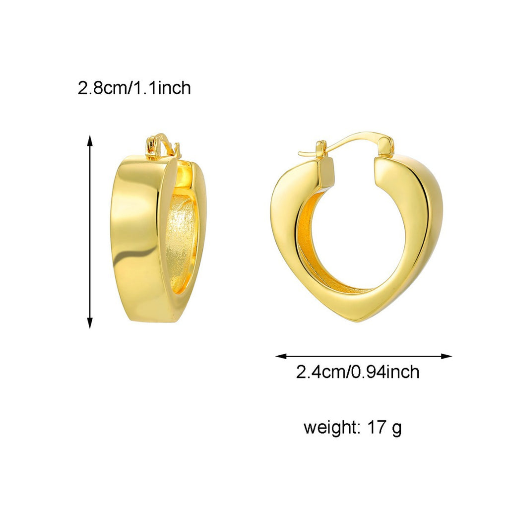 E0530 Korean Style Simple Fashion Heart Earrings for Women Brass Gold-Plated Smooth Minimalist Ear Clips
