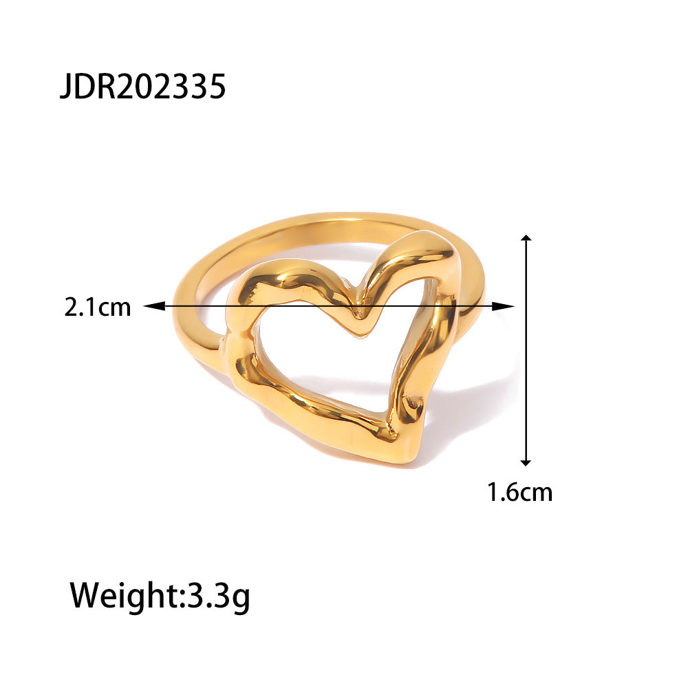 French Style Ring for Women, Designer Blogger's Same Style, Hammered Heart Gold-Plated Non-Fading Ring