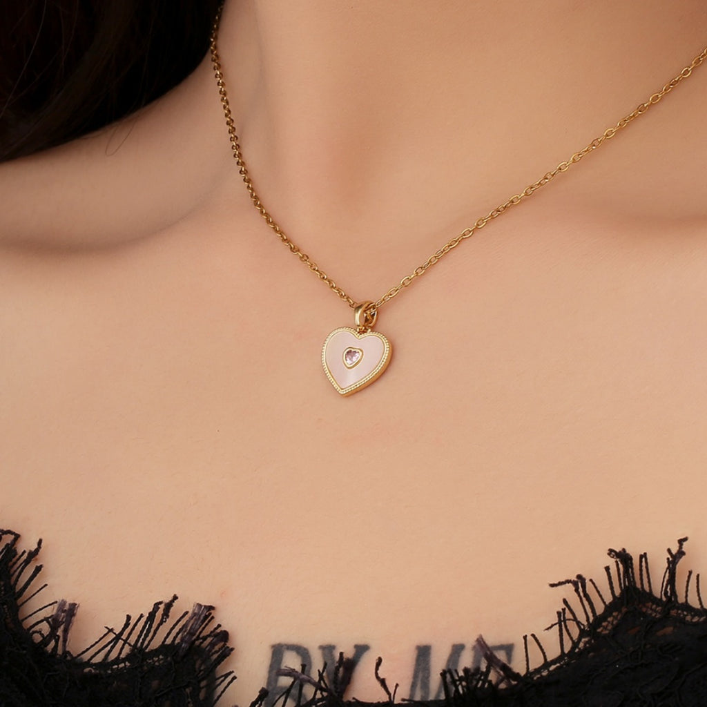CYN0296 Heart Necklace Stainless Steel Pendant Collarbone Chain