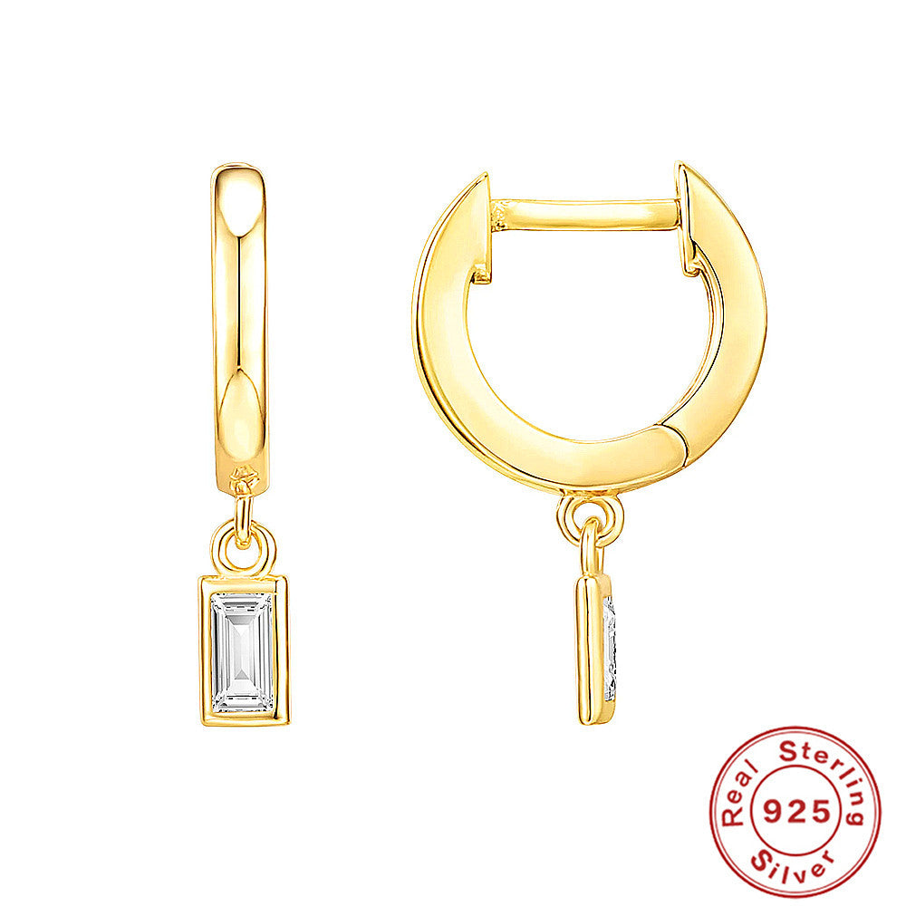 S925Sterling Silver Octagonal Star Geometric Inlaid Diamond Pearl Lock Pendant Earrings Hoop Earrings Ear Clips Trendy Ear Jewelry