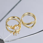 R0544 Fashion Retro Set with Zircon Double Ring Unisex Ring Minimalist Ring