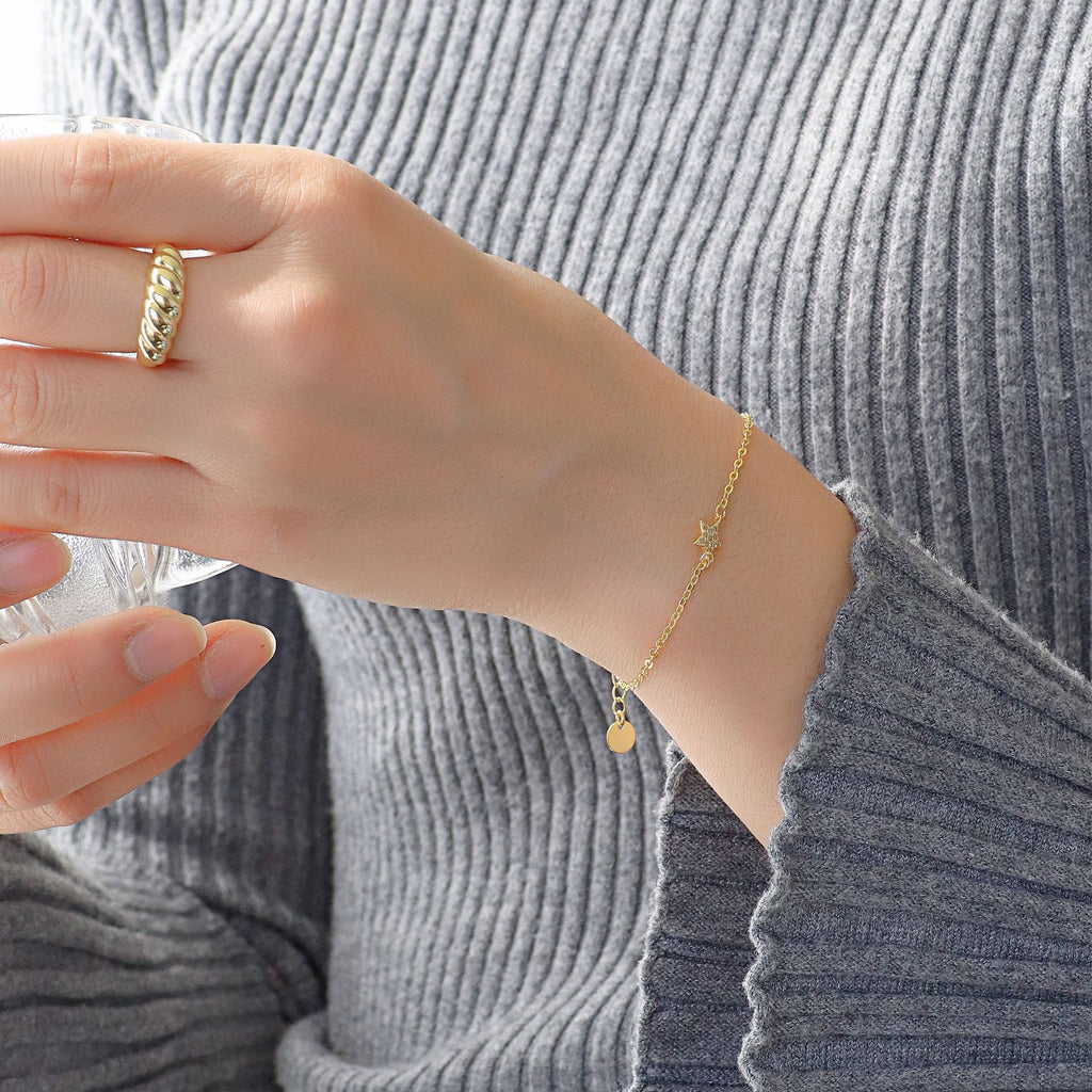 B0008 Star Bracelet for Women, Simple Style, Best Friend, Copper Inlaid with Zircon, Student Jewelry