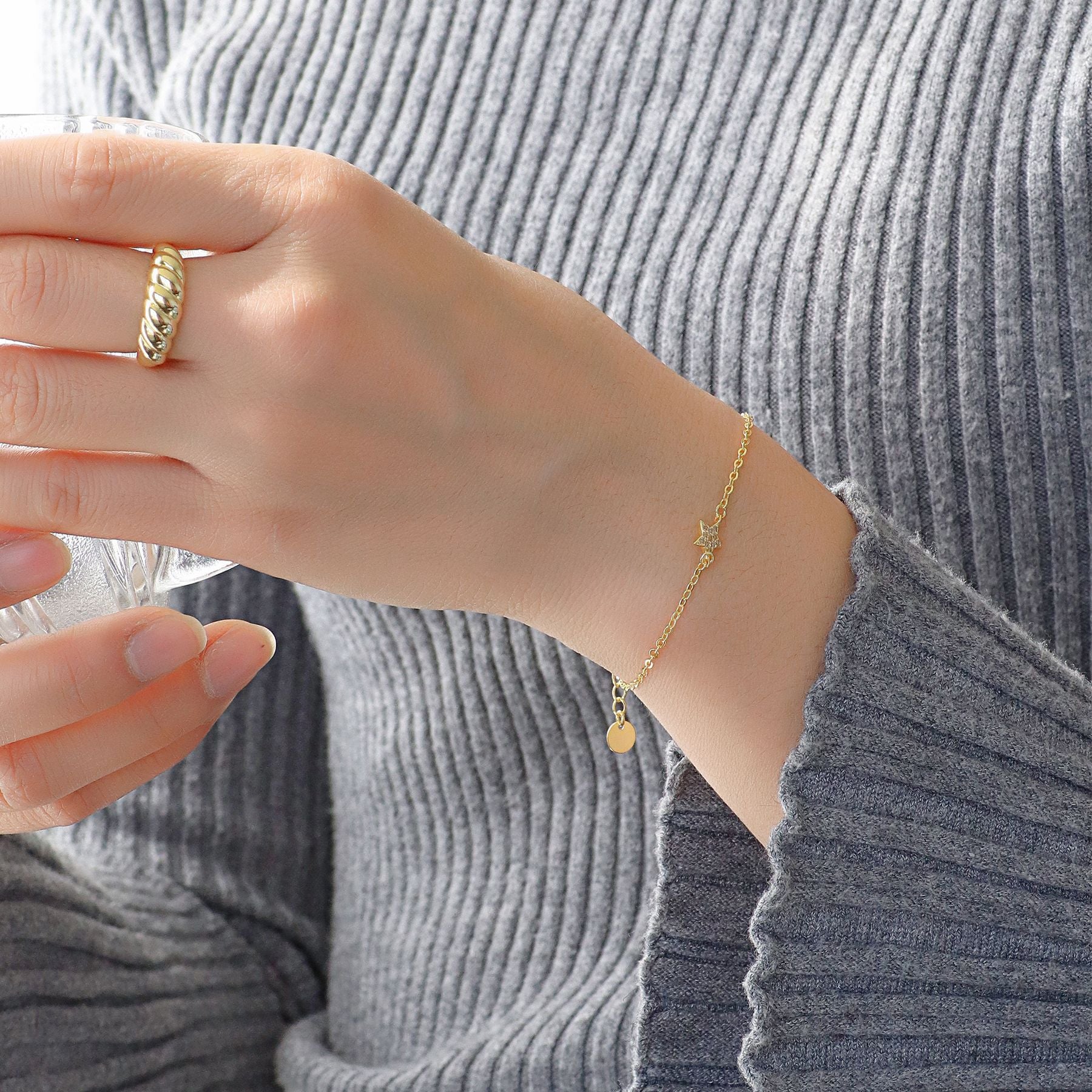 B0008 Star Bracelet for Women, Simple Style, Best Friend, Copper Inlaid with Zircon, Student Jewelry