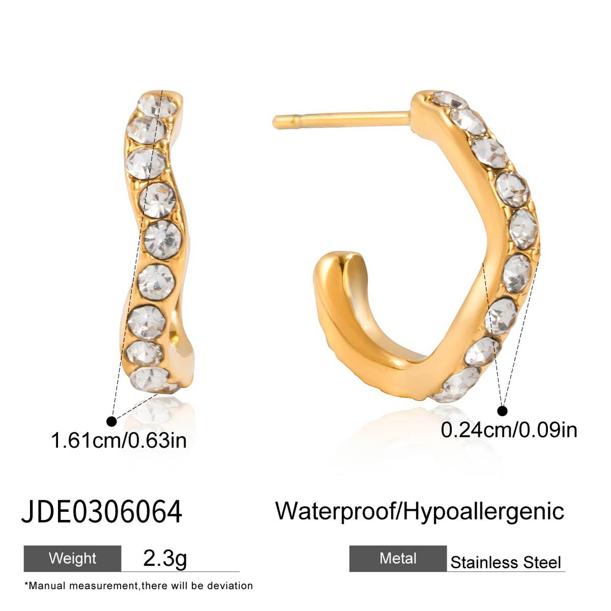 Stainless Steel gold Ear Clip Earrings18K Gold Stainless Steel Decorative Hoop Earrings