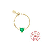 S925Sterling Silver Inlaid Simulated Diamond Zircon Open Ring Trendy Jewelry Adjustable Chain Ring