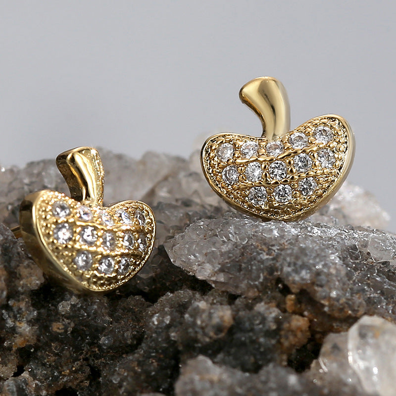 E0568 Xiaoxiang Mushroom Shape Earrings for Women, Brass Gold-Plated Simple Micro-Inlaid White Zircon Earrings