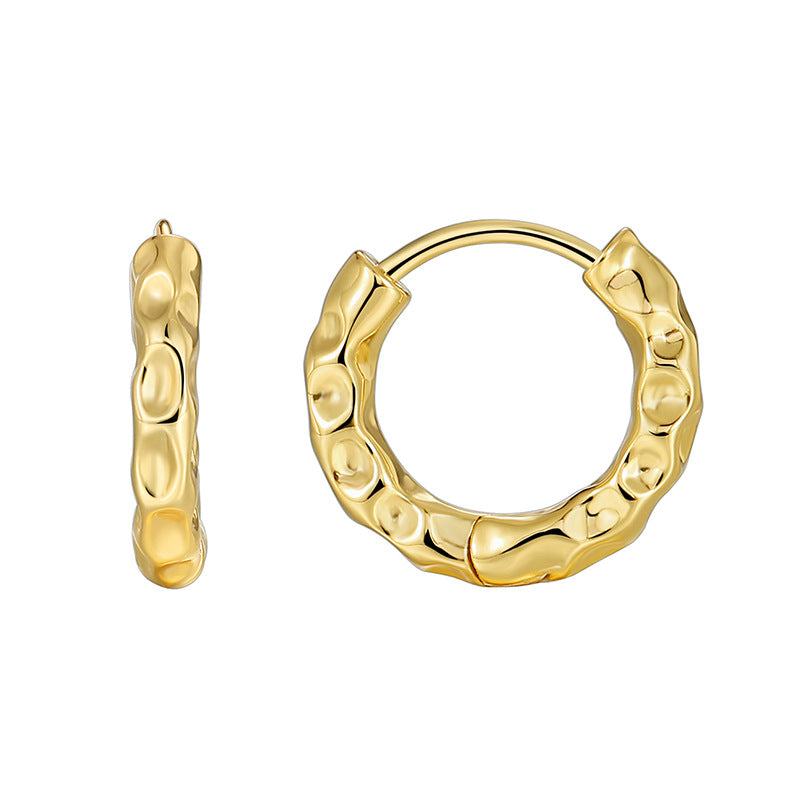 E0453 Irregular Design Sense Concave-Convex Earrings for Women Brass Gold-Plated Simple Hammered Texture Ear Cuffs