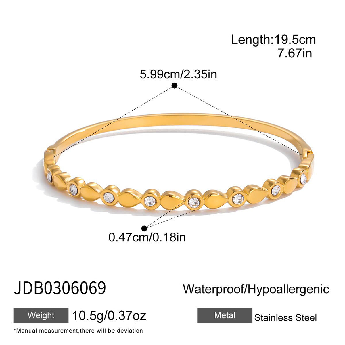 Rhinestone Heart Clasp Bracelet for Women, Non-Fading Jewelry, Stainless Steel Accessories