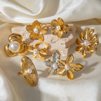 Stainless Steel Flower Pearl Ring Exaggerated rings Ornament