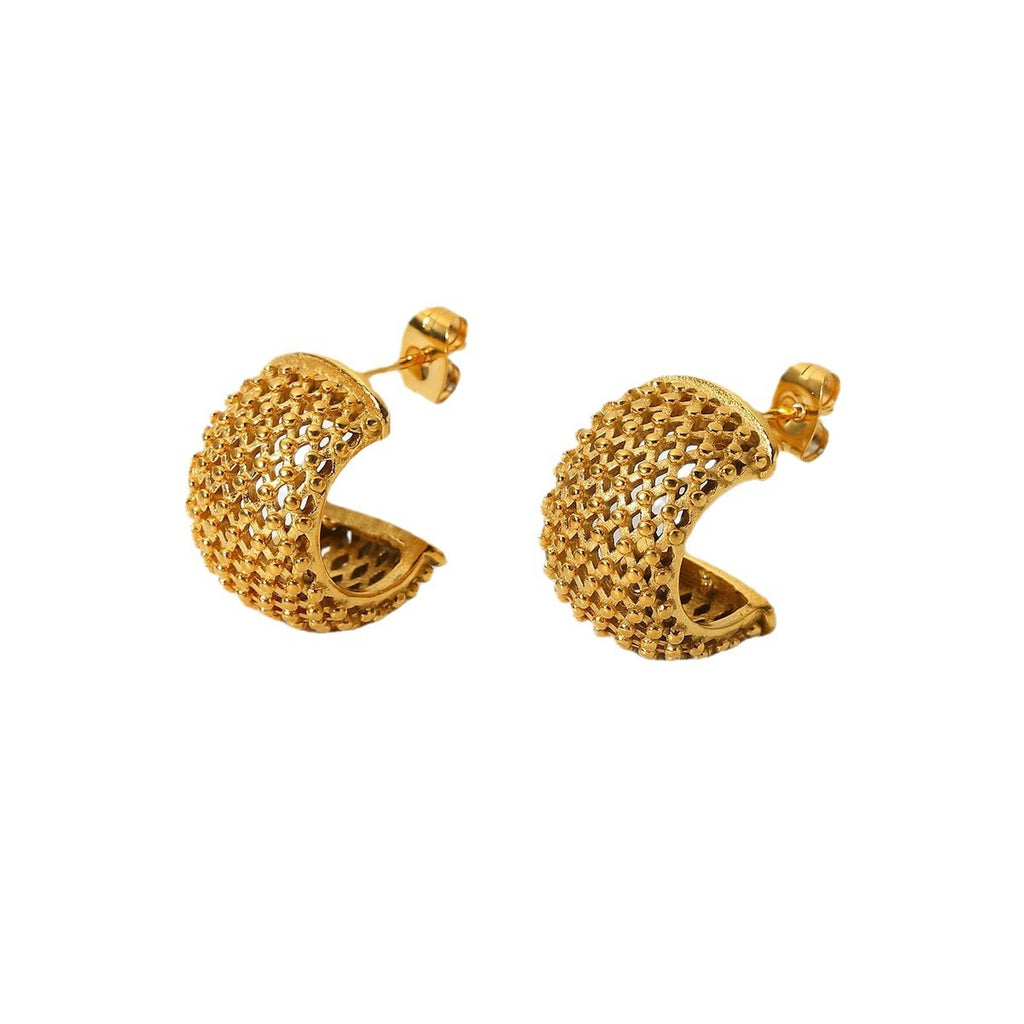 2H New style wind grid earrings18k Gold Earrings Stainless Steel Earrings Studs