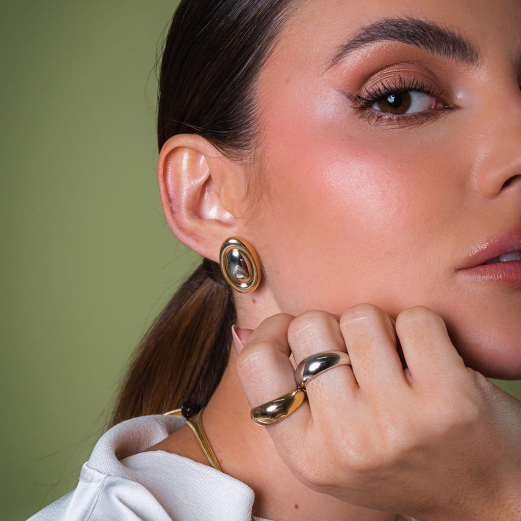 2H 18K Gold Stainless Steel Color Block Oval Earrings  Model Same Style Fashion Versatile Earrings